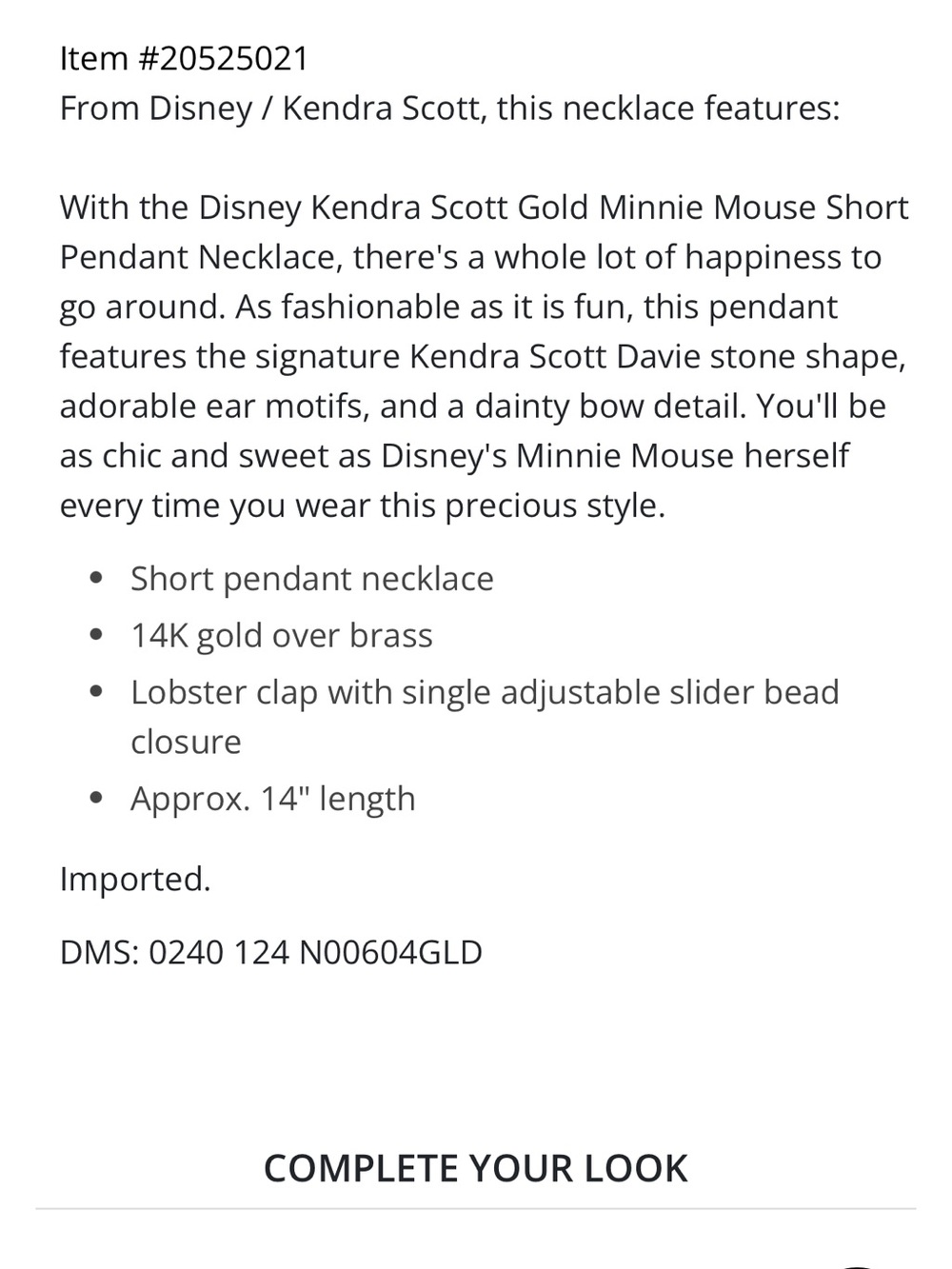 Disney / Kendra Scott Gold Minnie Mouse Short Pendant Necklace black Drusy NEW - Picture 9 of 9